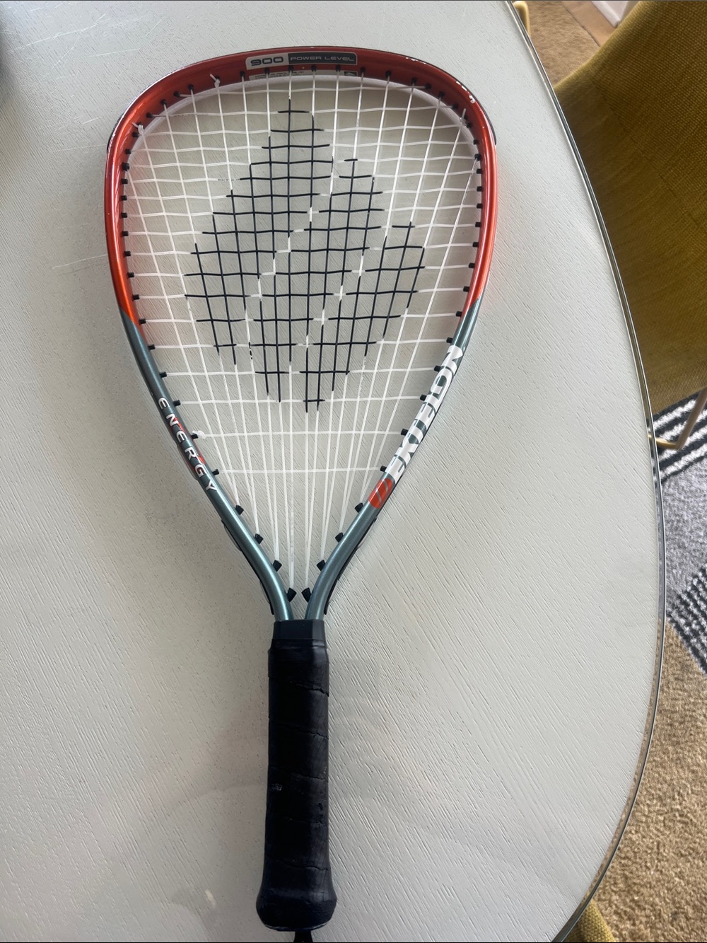 900 Powerlevel Ektelon Squash Racket and Carry Bag with Black and Orange Accents